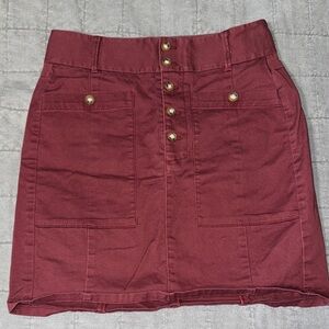 Loft Women's Burgundy Skirt with Button Detail